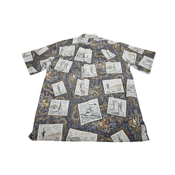 VTG Reyn Spooner Reverse Print Shirt AOP Men's Large Black Surfing Eddy Guitar - Picture 11 of 13